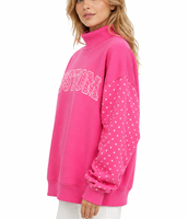 Sweat-shirt à col montant pour femme OEM, personnalisable avec logo appliqué et broderie, en molleton de coton, épaules tombantes, style preppy, streetwear universitaire