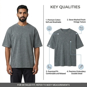 T-shirts Homme 2026 en Gros, Délavés à l'Acide, Coupe Oversize Épaules Dénudées, Couleur Unie, Tendance Décontractée, Marque de Mode, 100% Coton - Product Image 6