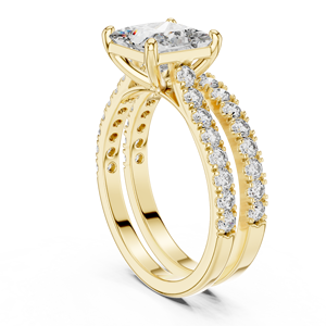 Anillo de Compromiso y Boda de Oro Amarillo de 14K con Diamante de Corte Cojín y Engaste de Garras Eterna Glow Bloom - Product Image 1