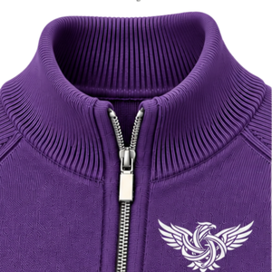 Cardigan en maille pour homme à col montant zippé, manches longues, poignets et ourlet côtelés, veste pull violette avec poche latérale, coupe classique pour homme - Product Image 5