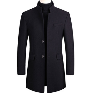 Manteau long en laine gris pour femme, col montant, élégant, chaud et uni pour l'hiver - Product Image 2