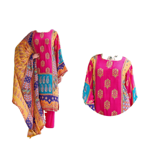 เดรสปักลายพิมพ์ลายผ้าเครปธรรมชาติแท้ - Product Image 1