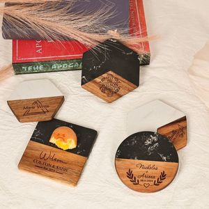 Juego de posavasos de madera natural con efecto mármol, tapetes de protección duraderos para el hogar, bar, salón, cafetería y restaurante - Product Image 4