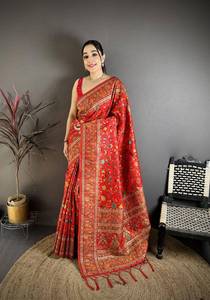 banarasi silk <b>saree</b> with floral print traditional paisley border festive wedding wear <b>saree</b> with <b>blouse</b> - Product Image 6