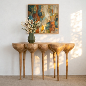 Table console unique, sculpture artisanale en bois, table d'appoint étroite pour entrée ou couloir, table d'appoint décorative pour la maison - Product Image 1