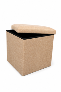 Pouf de rangement moderne en tissu beige pour salon, mobilier de maison - Product Image 2