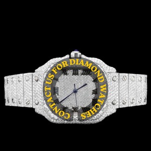 Montre-bracelet classique Hip Hop pour homme, haut de gamme, boîtier carré élégant, cadran à chiffres romains, verre quartz, entièrement sertie de diamants Moissanite - Product Image 6