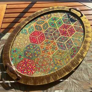 Bandeja de Madera Estampada de Tamaño Estándar, Bandeja de Madera Estampada Multicolor para Cocina y Comedor, Plato Decorativo para el Hogar al por Mayor - Product Image 1