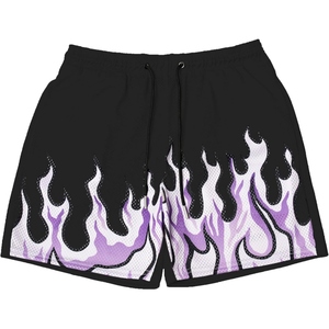 Shorts en maille respirants et légers pour hommes avec motif flamme, style streetwear décontracté, pour l'été, la plage, la gym et l'entraînement - Product Image 6
