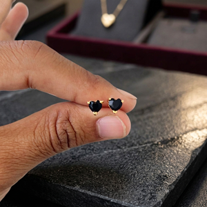 <b>Black</b> Onyx Heart <b>Stud</b> <b>Earrings</b> 5mm Gold Prong Set <b>Earrings</b> <b>Black</b> Gemstone Heart <b>Studs</b> Minimalist Dainty <b>Earrings</b> Gift for Her - Product Image 6