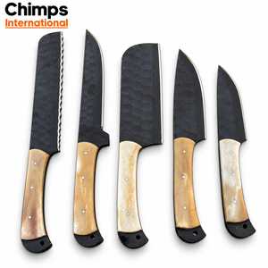 Ensemble de 5 couteaux de cuisine durables en acier inoxydable J2, couteau de chef, couteau à pain, couteau à désosser, couteau à découper, poignée en os de chameau personnalisée, ambidextre - Product Image 4