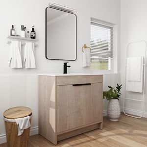 36-Inch Freestanding White Ceramic Sink <b>Bathroom</b> <b>Vanity</b> with 2 Soft Close Cabinet Doors W1286S00063 (BVB02436PLO F BL9090B) - Product Image 4