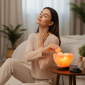 Cozy Light Whisper Salt Top A+ Grade Himalayan <b>Mini</b> Salt <b>Lamp</b> Carved Natural Glow Home Decor Real Touch Modern Design WS-023 - Product Image 6