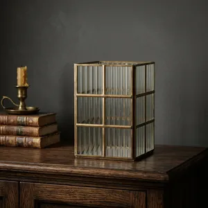 <b>Square</b> Brass Frame <b>Glass</b> Lantern Votive Holder Home Decoration Tabletop Decor Wedding Accent - Product Image 4