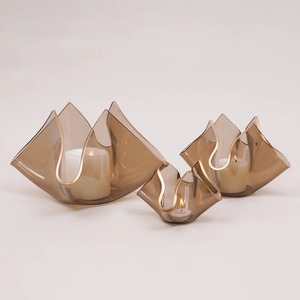 Modern Glass Tea Light <b>Holder</b> Set With Copper Accents Heat Resistant Home Decoration - Product Image 5