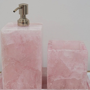 Luxury Pink Resin Bathroom Set <b>Refillable</b> Soap Dispenser <b>Bottle</b> Countertop Vanity Organizer for Home, Hotel and Modern Bathroom - Product Image 5