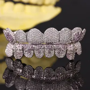 Grillz personnalisés en argent sterling 925 avec diamants de laboratoire VVS de clarté 0,75 carat, 18 dents, finition platine - Product Image 5
