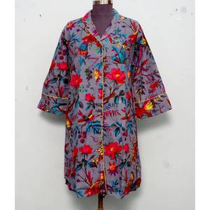 Luxury Indian Cotton Digital Printed Floral Pattern Evening Bridal Turn-down Collar 3/4Sleeve Midi Long Shirt <b>Dress</b> Women - Product Image 1