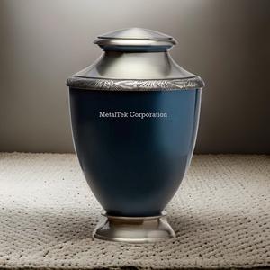 Brushed Silver Blue Metal Funeral Cremation Urns Unique Engrave Design <b>for</b> Human <b>Ashes</b> Secure Lid Large Adult <b>Keepsake</b> Metal Urn - Product Image 2
