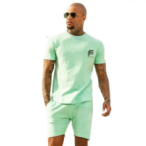 Conjunto de Verano para Hombre, Conjunto de 2 Piezas, Camisa Casual de Manga Corta con Botones y Pantalones Cortos Deportivos, Ropa de Calle para Verano - Product Image 1