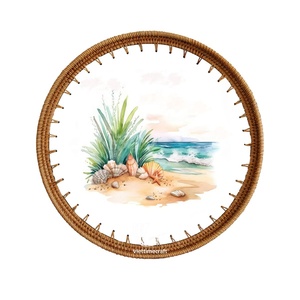 Top Deal Sale Scalloped Rattan Lacquer Serving Tray, Customized Color, Design Lacquer Tray, Wood Serving Tray, Tropical Design - Product Image 3