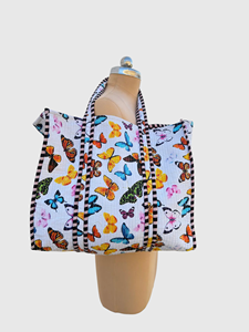 Sac fourre-tout en coton à imprimé floral avec broderie, style bohème, ouvert en haut, sac de shopping toutes saisons - Product Image 2
