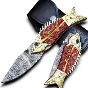 Couteau utilitaire pliant de camping en acier Damas gravé à la main, de haute qualité, à pointe tombante, 7,5 pouces, qualité OEM DIY - Product Image 1