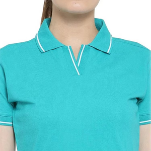 Camiseta Polo de Manga Corta para Mujer, Color Sólido, Cuello en Contraste, Botones, Top Informal de Punto, Logotipo Personalizado - Product Image 4