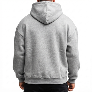 <b>Mens</b> High Quality Plain <b>Grey</b> Heather Fleece Pullover Hoodie Heavyweight Blank Streetwear <b>Sweatshirt</b> With Black Drawstring - Product Image 3