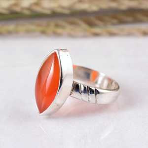 925 Sterling <b>Silver</b> Orange Carnelian <b>Ring</b> Natural Marquise Gemstone <b>Adjustable</b> Geometric Band Handcrafted Matte Finish Boho - Product Image 2