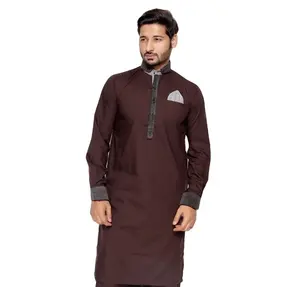 Groothandel Mannen Ademende Kleding Hot Koop Splicing Arabische Midden-oosten Moslim Mannen Thobe/Jubbah Caftan Islamitische Gewaad