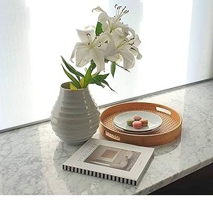 Lightweight Bamboo Serving Tray with Rattan Bottom <b>Round</b> Tray for Breakfast Food Serving - Product Image 1