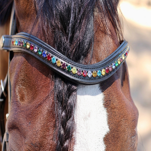 Diadema para Caballo de Cuero Negro Premium Personalizada al por Mayor con Acolchado Suave y Cristales de Diamantes de Imitación Brillantes - Product Image 3