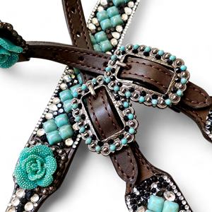 Conjunto combinado decorado con piedras preciosas turquesas y coraza de caballo de cuero de vaca Argentina occidental al por mayor de OEM - Product Image 4