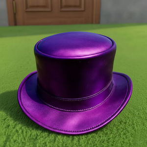 Chapeau haut de forme en cuir violet métallisé fait main de qualité supérieure, style steampunk, pour Noël et les festivals - Product Image 4