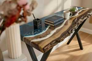 <b>Black</b> Ocean Epoxy Resin <b>Console</b> <b>Table</b> Live Edge Wood Living Room Furniture Handmade Modern Luxury Durable Floor Mount Indoor Use - Product Image 6