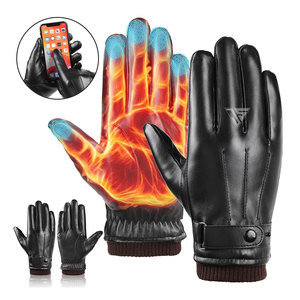 Fashion Men's Winter Sheepskin Leather <b>Gloves</b> <b>Touchscreen</b> Snap Closure Cycling Outdoor Riding Warm Waterproof Daily Party <b>Gloves</b> - Product Image 2