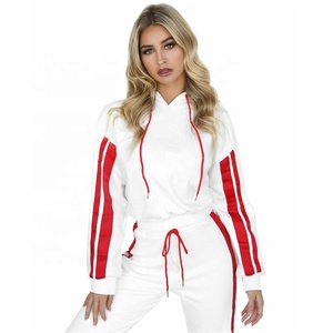 Women Red Hooded <b>Tracksuit</b> Full Sleeve Striped Sweatshirt & Pants Set Sporty Jogging Wear Autumn Loose Fit & Side Pockets Suits - Product Image 5