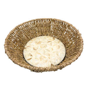 Plateau de sedge carré en MDF fait à la main avec poignées, plateau de service décoratif en panier tissé naturel avec motif floral géométrique - Product Image 1