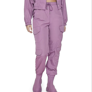 Women's Purple <b>Waterproof</b> <b>Cargo</b> <b>Pants</b> Drawstring Waist Loose Fit Ankle-Length Solid Color Casual Spring Wear - Product Image 3