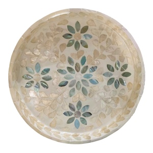 Plateau de service en bois décoratif, personnalisé, OEM ODM, en nacre blanche, portable, écologique, durable, de luxe, pour la présentation alimentaire, vente en gros - Product Image 1