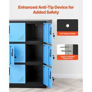 ตู้ล็อกเกอร์โลหะ 9 ประตู รับน้ำหนักได้ 66 ปอนด์ 3 ชั้น ตู้เก็บของเหล็กแบบมีกุญแจพร้อมกุญแจ 2 ดอกต่อประตู ตู้ล็อกเกอร์สำหรับพนักงาน - Product Image 6