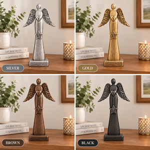 Figurine d'ange en bois avec ailes dorées, ornement cœur et étoile, décoration de table, décoration de Noël - Product Image 3