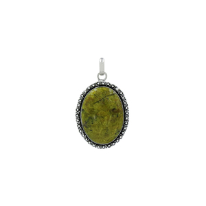 Natural Connemara <b>Marble</b> Oval Copper Alloy Pendant | Handmade Bezel Setting Silver Plated Pendant | Wholesale Statement Jewelry - Product Image 1
