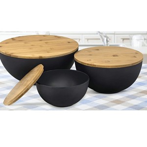 Bols de service à salade modernes jetables en bois de manguier et d'acacia, vaisselle de fête, prix de gros usine - Product Image 1