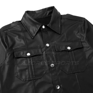 Chemise en cuir véritable pour homme, finition lisse, fermeture boutonnée moderne, coupe ajustée, manches longues, respirante, séchage rapide, durable, tendance - Product Image 5