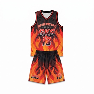 Conjunto de Camiseta y Pantalones Cortos de Baloncesto con Estampado de Llamas Personalizado, Uniforme de Equipo Sublimado Rojo Naranja, Ropa Deportiva Transpirable para Hombre y Jóvenes - Product Image 1