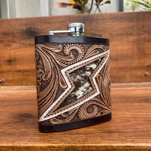 Petacas de cuero mecanizadas a mano de acero inoxidable de 8oz OEM, Petaca de bolsillo para whisky al por mayor para alcohol embalado en caja para uso al aire libre - Product Image 3