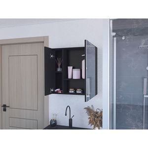Armadietto Portamedicinali Prague a Una Porta con Quattro Ripiani Interni, Finitura Nero Wengue per Bagno - Product Image 4