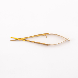 Tijeras Spring Scissors de color dorado con mango antideslizante, rectas, de acero inoxidable, para dar forma y recortar cejas y pestañas, con logotipo personalizado. - Product Image 4